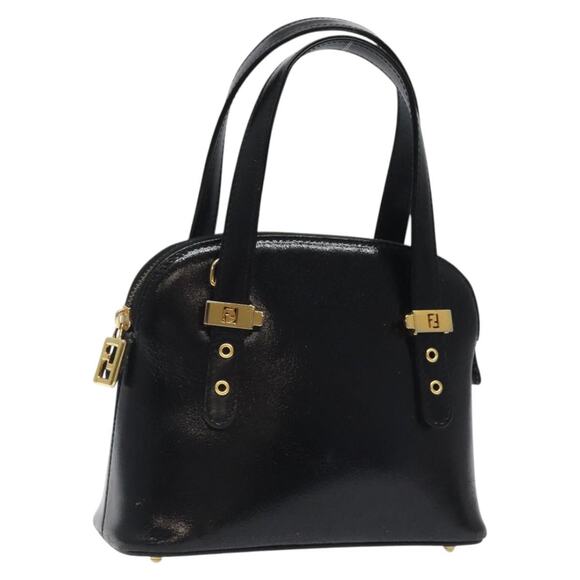 FENDI Hand Bag Leather Black Gold - Picture 1 of 12